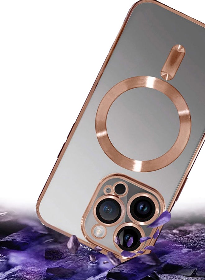 MARGOUN Electroplated Magnetic Case Cover for Apple iPhone 15 Pro, Protective Case Fashionable, Full Cover, Shockproof, Magnetic Ring - Rose Gold - Image 2