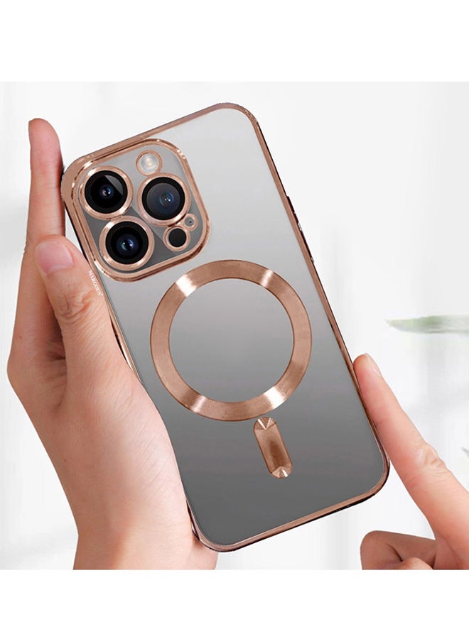 MARGOUN Electroplated Magnetic Case Cover for Apple iPhone 15 Pro, Protective Case Fashionable, Full Cover, Shockproof, Magnetic Ring - Rose Gold - Image 4