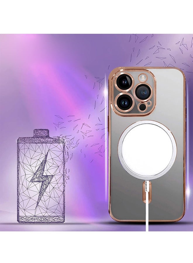 MARGOUN Electroplated Magnetic Case Cover for Apple iPhone 15 Pro, Protective Case Fashionable, Full Cover, Shockproof, Magnetic Ring - Rose Gold - Image 3