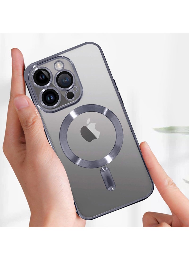 مارجون جراب حماية لهاتف iPhone 15 Pro Max عصري مطلي بالكهرباء مع شفط مغناطيسي وغطاء كامل مقاوم للصدمات مع حلقات مغناطيسية - Image 4