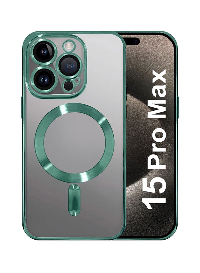 MARGOUN Electroplated Magnetic Case Cover For Apple Iphone 15 Pro Max, Protective Case Fashionable, Full Cover, Shockproof, Magnetic Ring - Green  - Image 1