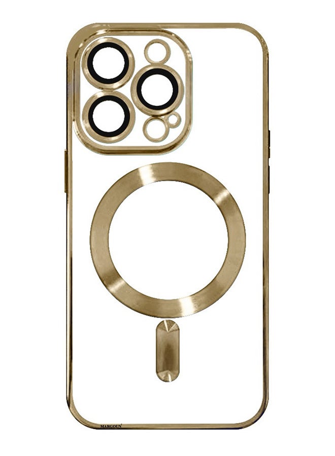 MARGOUN Electroplated Magnetic Case Cover for Apple iPhone 15 Pro Max, Protective Case Fashionable, Full Cover, Shockproof, Magnetic Ring - Gold - Image 2