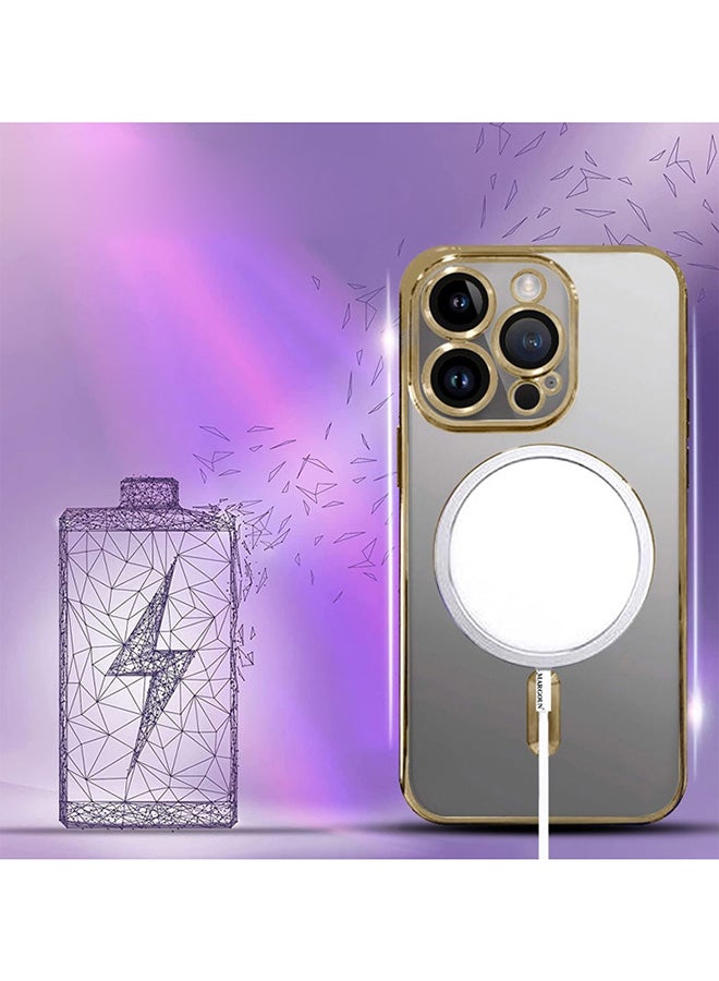 MARGOUN Electroplated Magnetic Case Cover for Apple iPhone 15 Pro Max, Protective Case Fashionable, Full Cover, Shockproof, Magnetic Ring - Gold - Image 3