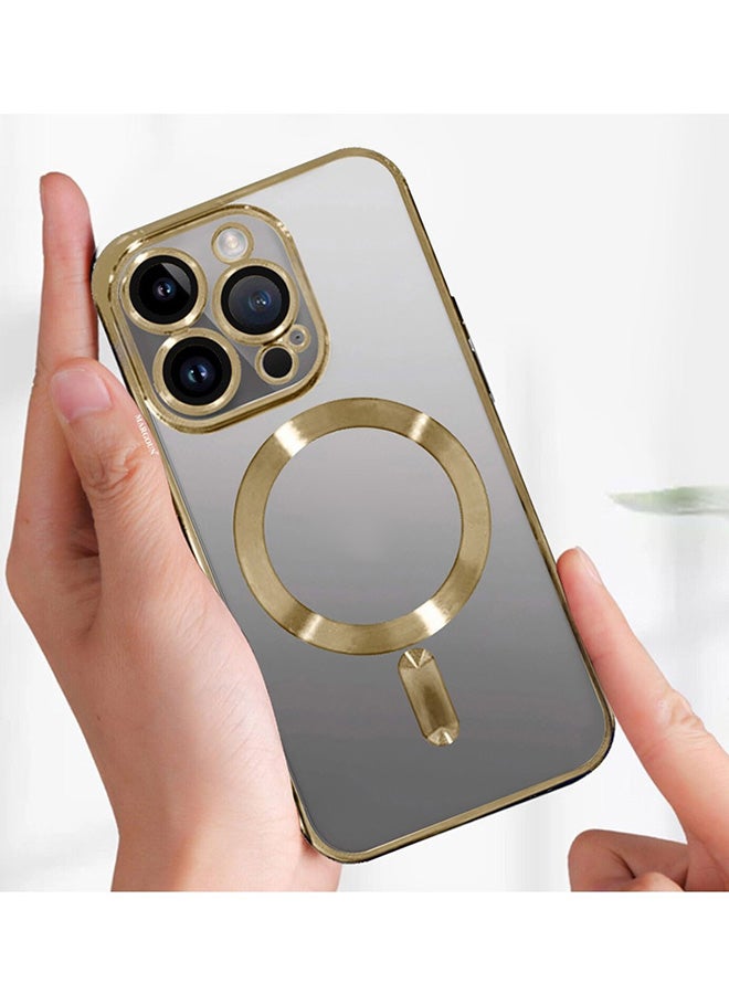 MARGOUN Electroplated Magnetic Case Cover for Apple iPhone 15 Pro Max, Protective Case Fashionable, Full Cover, Shockproof, Magnetic Ring - Gold - Image 4
