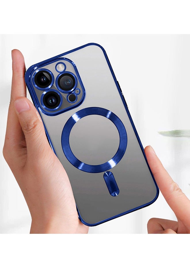 MARGOUN Electroplated Magnetic Case Cover for Apple iPhone 15 Pro Max, Protective Case Fashionable, Full Cover, Shockproof, Magnetic Ring - Dark Blue - Image 4