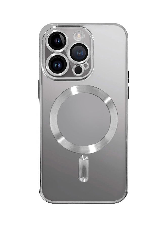 MARGOUN Electroplated Magnetic Case Cover For Apple Iphone 15 Pro Max, Protective Case Fashionable, Full Cover, Shockproof, Magnetic Ring - Silver - Image 2