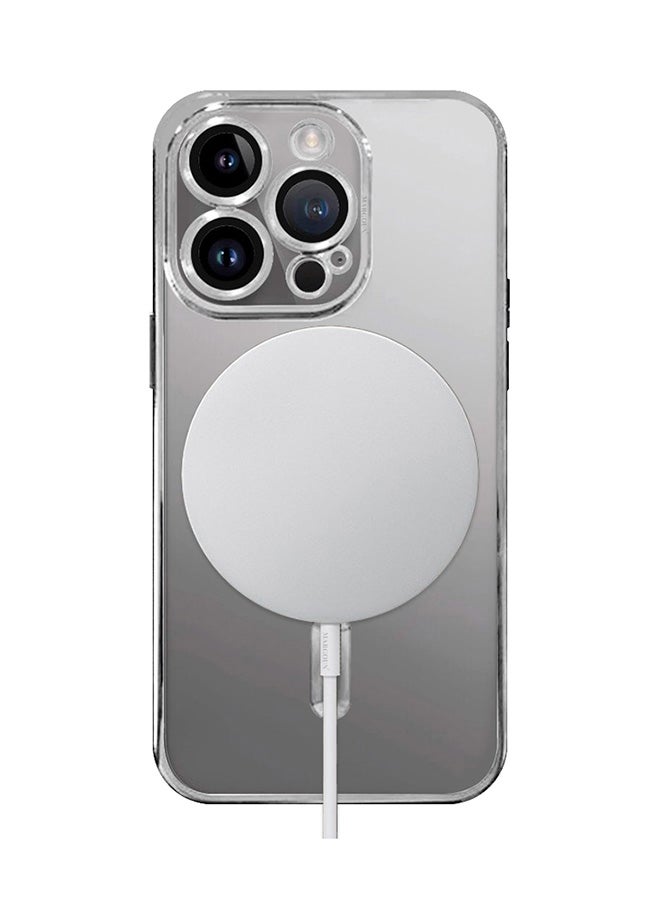 MARGOUN Electroplated Magnetic Case Cover For Apple Iphone 15 Pro Max, Protective Case Fashionable, Full Cover, Shockproof, Magnetic Ring - Silver - Image 3