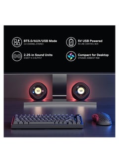 REDRAGON GS590 Wireless RGB Desktop Speakers, 2.0 Channel PC Stereo Speakers with BT 5.0/USB AUX Port, Enhanced Sound and Inline Control, Rhythmic Sync Backlight  - Image 3