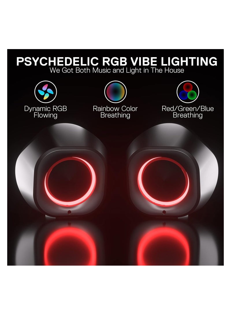 ريدراجون - مكبرات صوت مكتبية RGB لاسلكية GS590، مكبرات صوت ستيريو 2.0 قناة للكمبيوتر الشخصي مع منفذ BT 5.0/USB AUX، صوت محسّن وتحكم مضمن، إضاءة خلفية للمزامنة الإيقاعية - Image 1