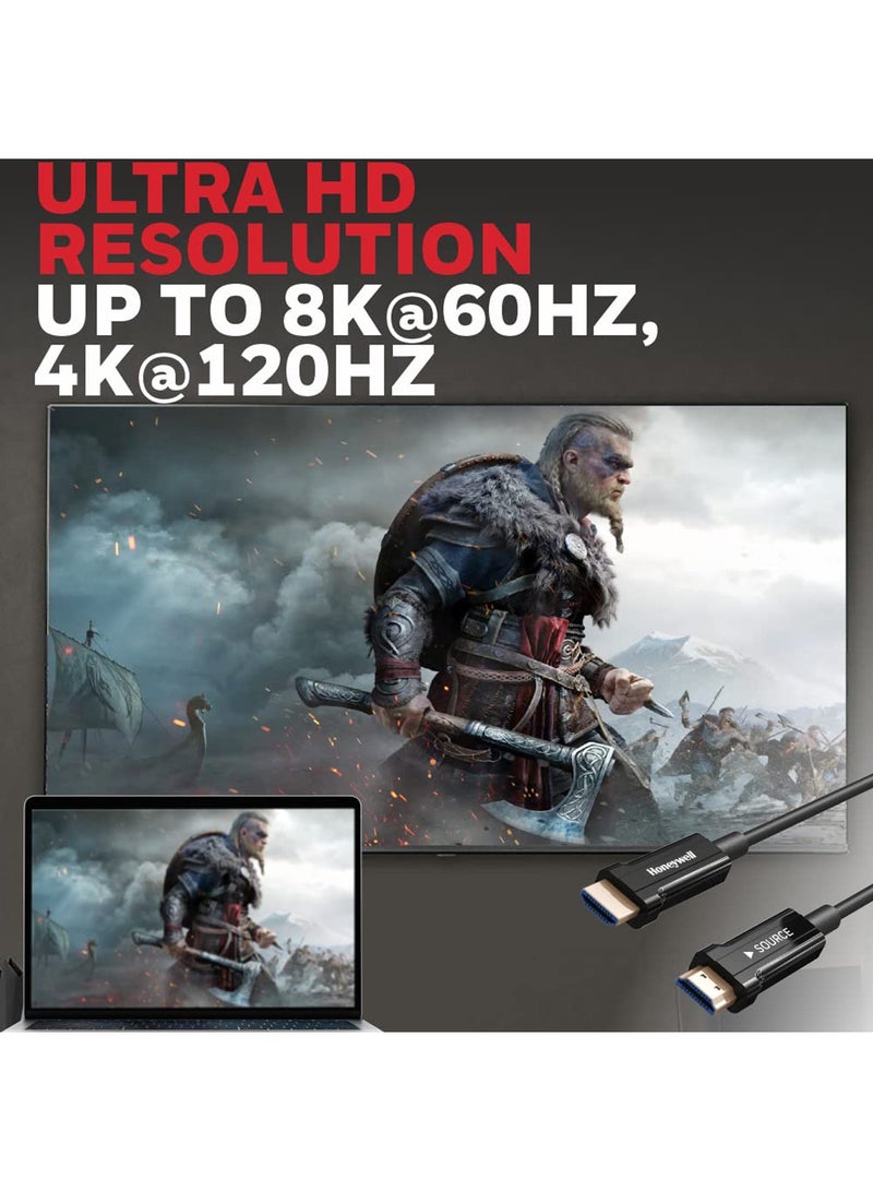 Honeywell HDMI AOC 2.1 Complaint, 50 Mtr, 48GBPS, Supports UHD Resolution of 8K@60Hz, Male-to-Male, High-Speed Fiber Optics Cable, Compatible with TV, Gaming Console, etc. Black  - Image 3