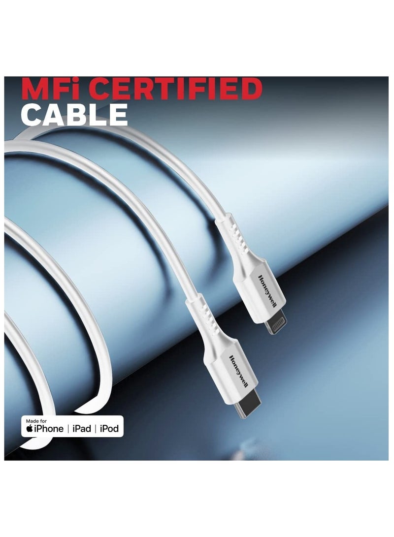 Honeywell Type C To Lightning Cable 1.8Mtr Mfi Certified Compatible With Iphone 14/13/12/11 Series Ipad Ipod Upto 87W Pd White White - Image 2