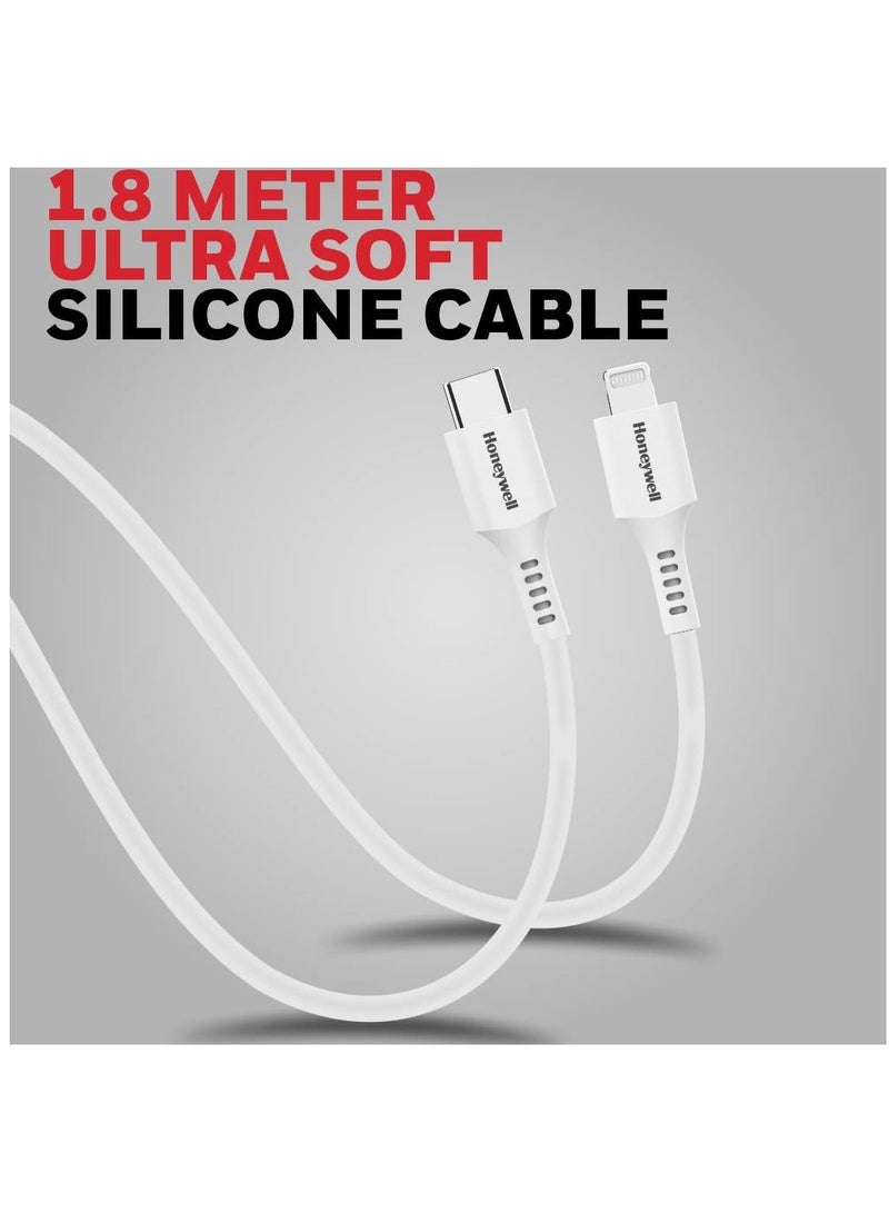 Honeywell Type C To Lightning Cable 1.8Mtr Mfi Certified Compatible With Iphone 14/13/12/11 Series Ipad Ipod Upto 87W Pd White White - Image 3