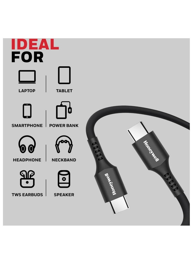 Honeywell - Type C To Type C Usb 3.1 Cable 1.8Mtr Compatible With Iphone 15/16 Series Google Pixel Samsung And Oneplus Upto 100W Pd Black Black - Image 1