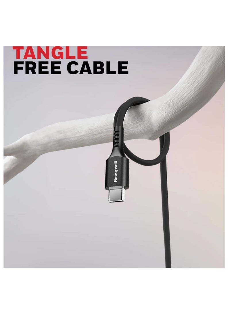 Honeywell Type C To Type C Cable 1.8Mtr Tangle Free Compatible With Iphone 16/15 Google Pixel Samsung And Oneplus Upto 60W Pd Black Black - Image 4