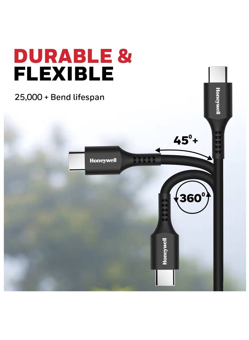Honeywell Type C To Type C Cable 1.8Mtr Tangle Free Compatible With Iphone 16/15 Google Pixel Samsung And Oneplus Upto 60W Pd Black Black - Image 2