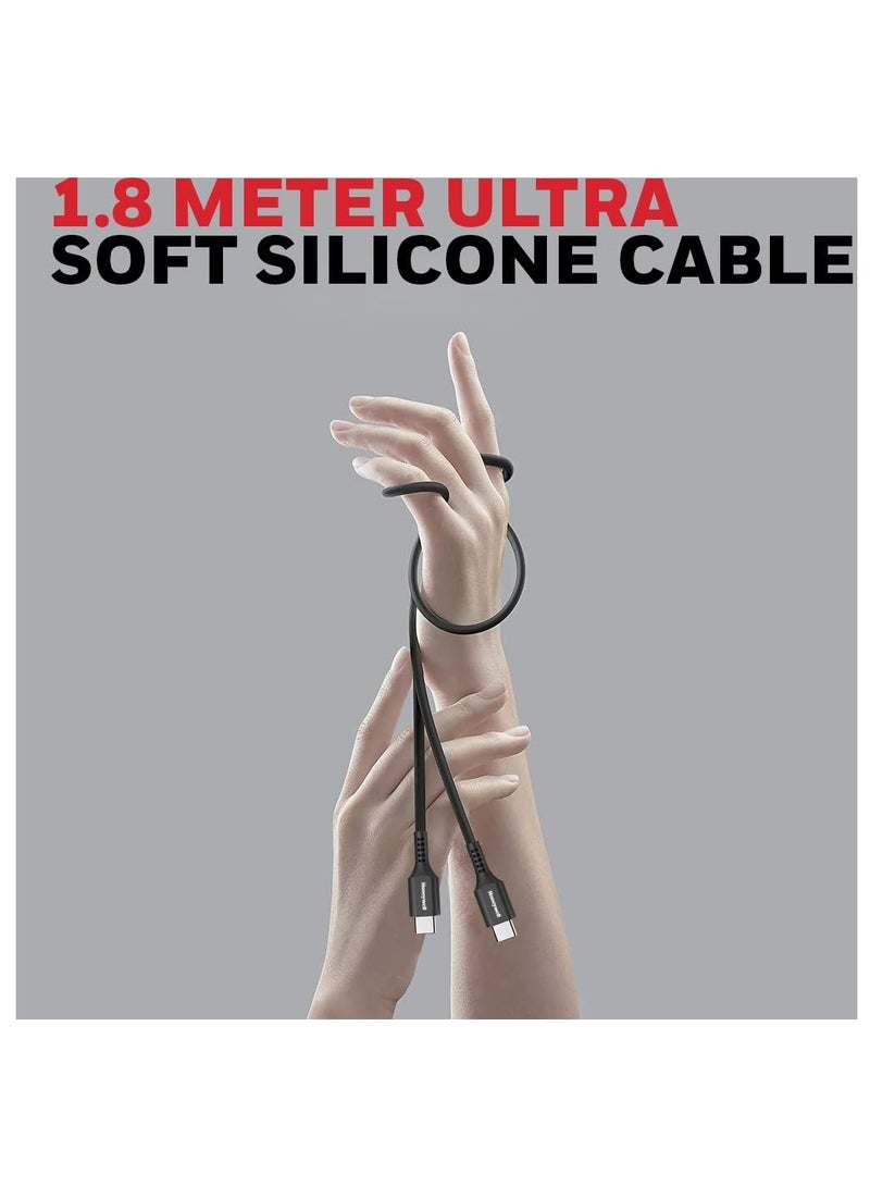 Honeywell Type C To Type C Cable 1.8Mtr Tangle Free Compatible With Iphone 16/15 Google Pixel Samsung And Oneplus Upto 60W Pd Black Black - Image 3