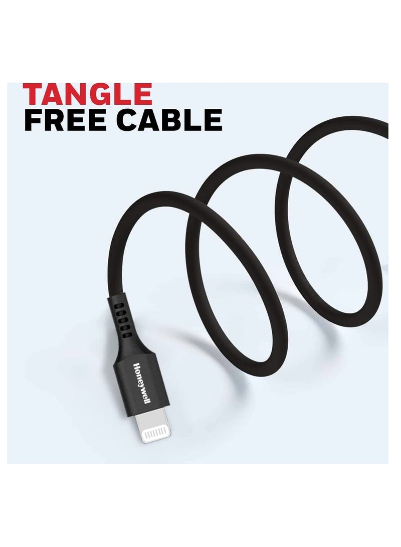 Honeywell - iPhone Lightning Cable 1.8mtr MFI Certified Compatible With iphone 14/13/12/11 Series, ipad, ipod Upto 480mbps Transfer Speed - Black - Image 1