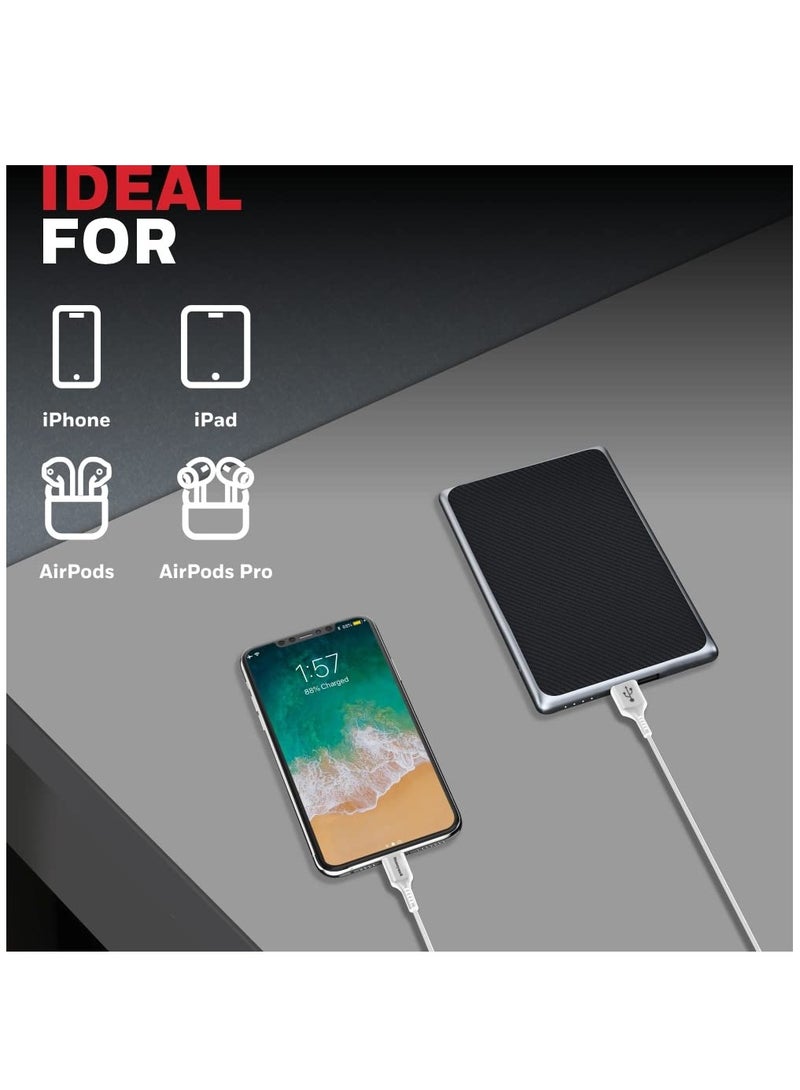 Iphone Lightning Cable 1.8Mtr Mfi Certified Compatible With Iphone 14/13/12/11 Series Ipad Ipod Upto 480Mbps Transfer Speed White White