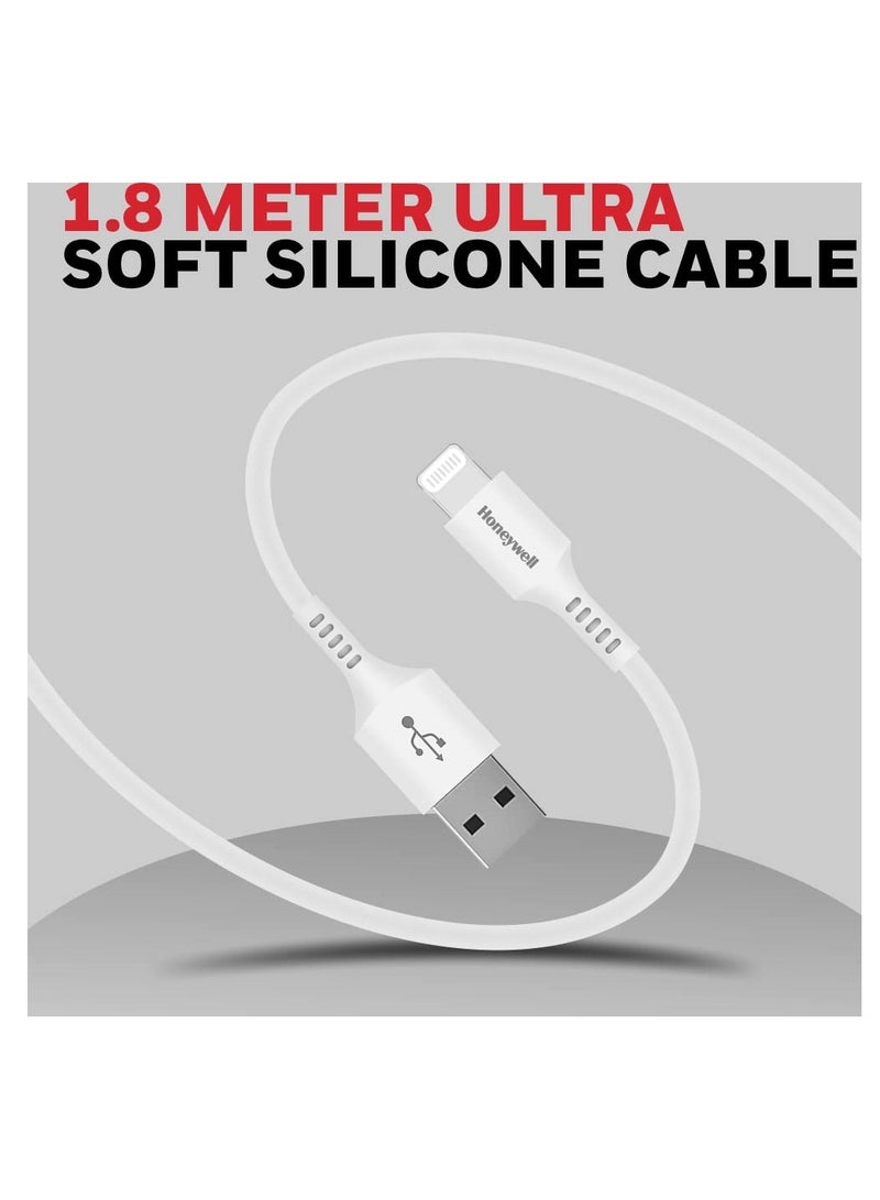 Iphone Lightning Cable 1.8Mtr Mfi Certified Compatible With Iphone 14/13/12/11 Series Ipad Ipod Upto 480Mbps Transfer Speed White White