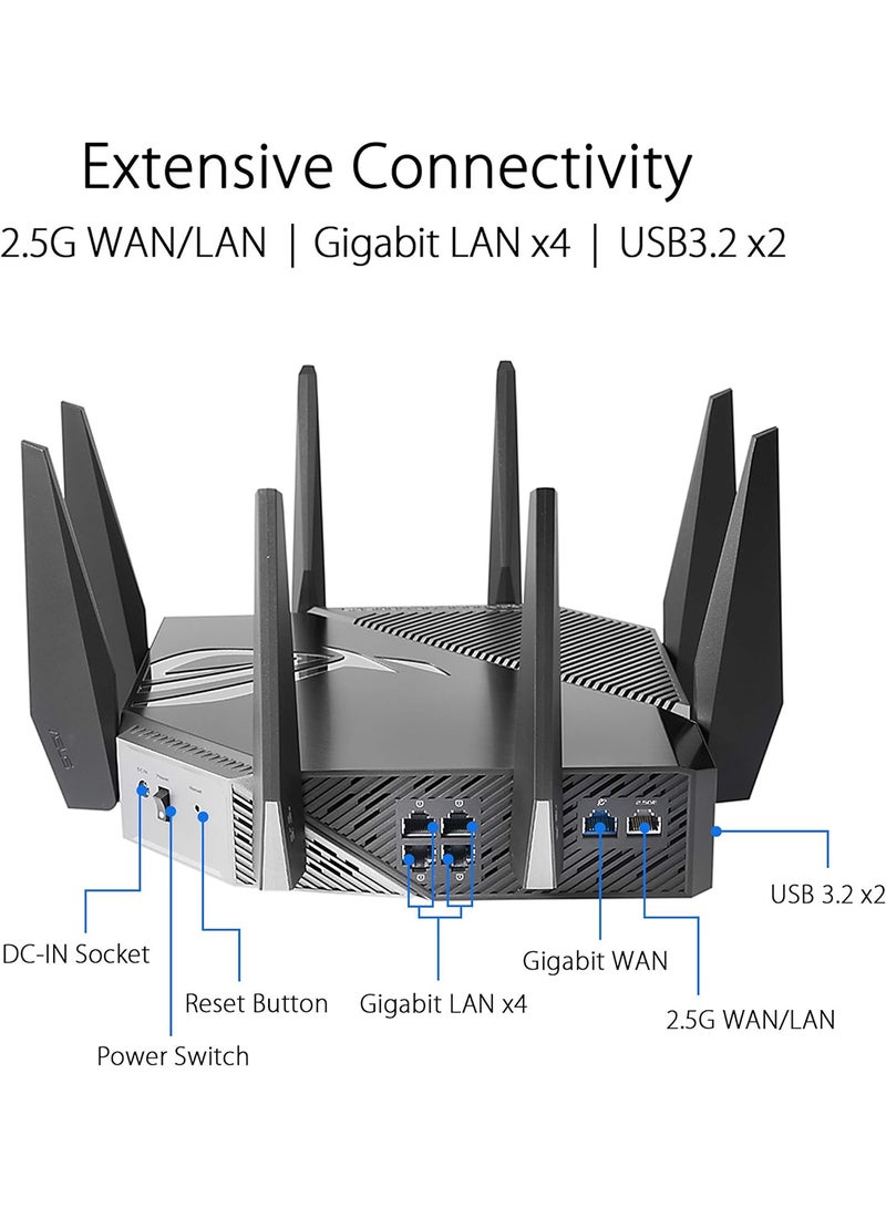 ASUS - ROG Rapture GT-AXE11000 Tri-band WiFi 6E Extendable Gaming Router, 6GHz Band, 2.5G Port, Triple-level Game Acceleration, VPN Fusion, Subscription-free Network Security, AiMesh Compatible Black - Image 1