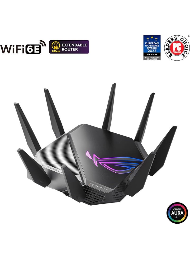 ASUS - ROG Rapture GT-AXE11000 Tri-band WiFi 6E Extendable Gaming Router, 6GHz Band, 2.5G Port, Triple-level Game Acceleration, VPN Fusion, Subscription-free Network Security, AiMesh Compatible Black - Image 1