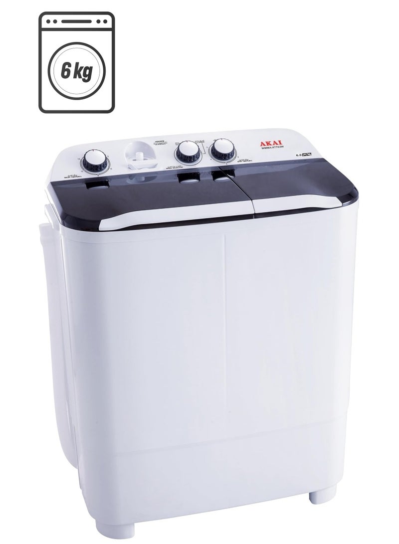 AKAI Twin Tub Semi Automatic Washing Machine 6 kg WMMA-XTT62W White