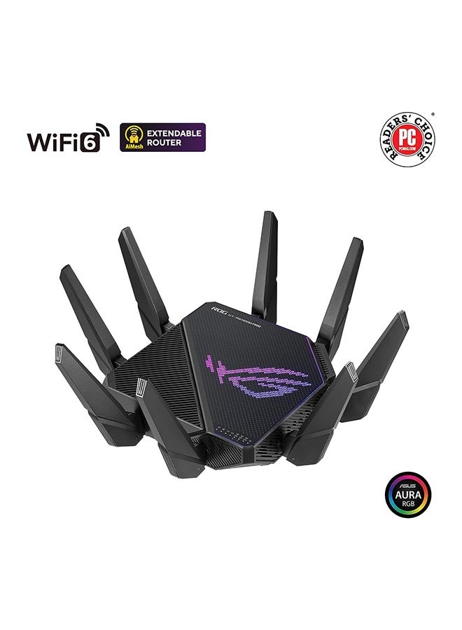 ASUS - ROG Rapture GT-AX11000 Pro Tri-Band WiFi 6 Gaming Router, 2.5G Port, 10G Port, Quad-core 2.0 GHz CPU, UNII4, 3-Level Game Acceleration, Internet Security, AiMesh Support | 901G0720-MU2A00 Black - Image 1