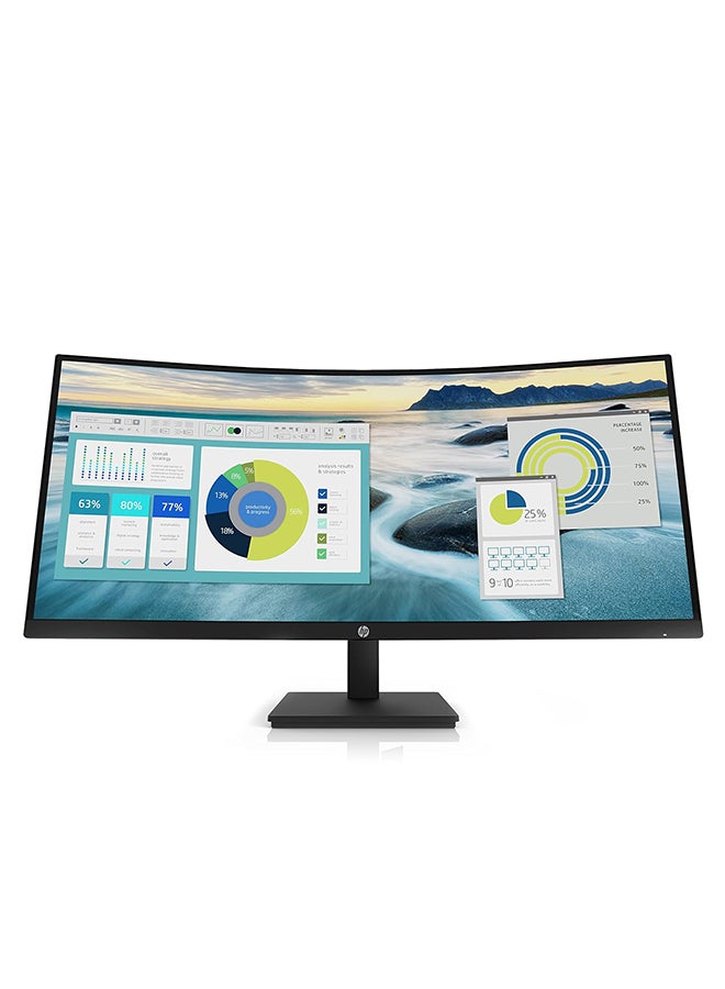 HP - P34HC G4 WQHD USB-C 34" Curved Monitor, WQHD (3440 x 1440) VA Display, 100 Hz Refresh Rate, 5ms Response Time, 85% NTSC, Height Adjustable, DisplayPort, HDMI & USB Type-C, 21Y56AS#ABV Black - Image 1