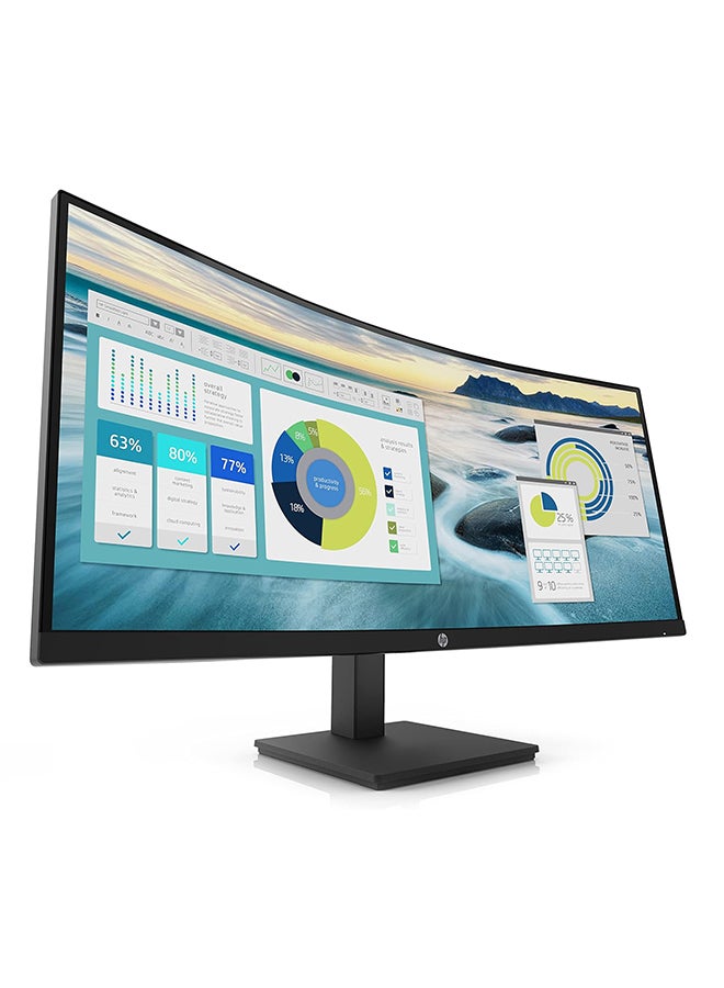 HP - P34HC G4 WQHD USB-C 34" Curved Monitor, WQHD (3440 x 1440) VA Display, 100 Hz Refresh Rate, 5ms Response Time, 85% NTSC, Height Adjustable, DisplayPort, HDMI & USB Type-C, 21Y56AS#ABV Black - Image 1