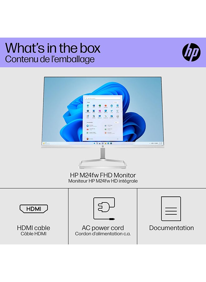 HP - M24fw 23.8" Monitor, FHD 1920 x 1080 IPS Display, 75Hz Refresh Rate, 300 nits Brightness, 5ms Response Time, 16.7 Million Colors, 1 HDMI 1.4/1 VGA, AMD FreeSync, White - Image 1