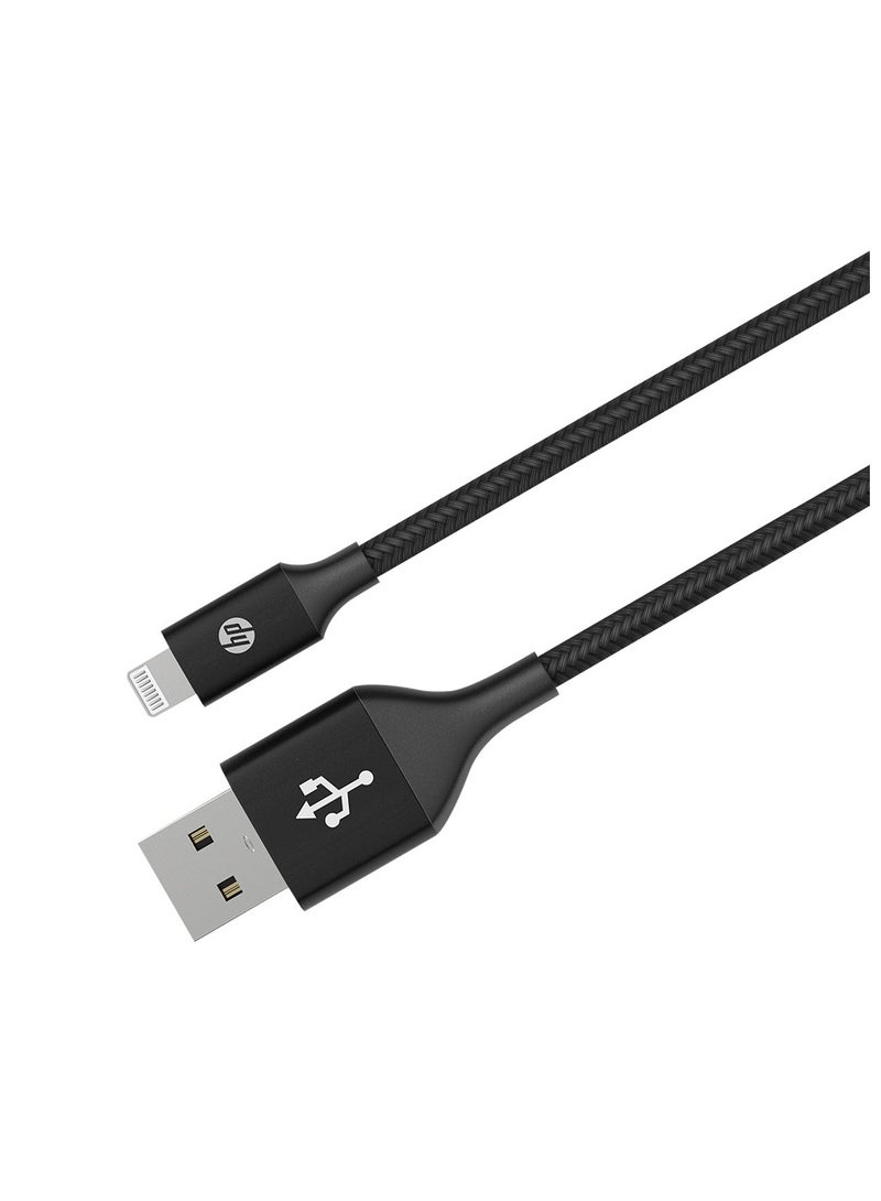 HP Braided Nylon 2.4A Fast Charging USB-A To Lightning Cable MFi Certified 2M Black  - Image 3