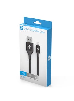 HP Braided Nylon 2.4A Fast Charging USB-A To Lightning Cable MFi Certified 2M Black  - Image 4