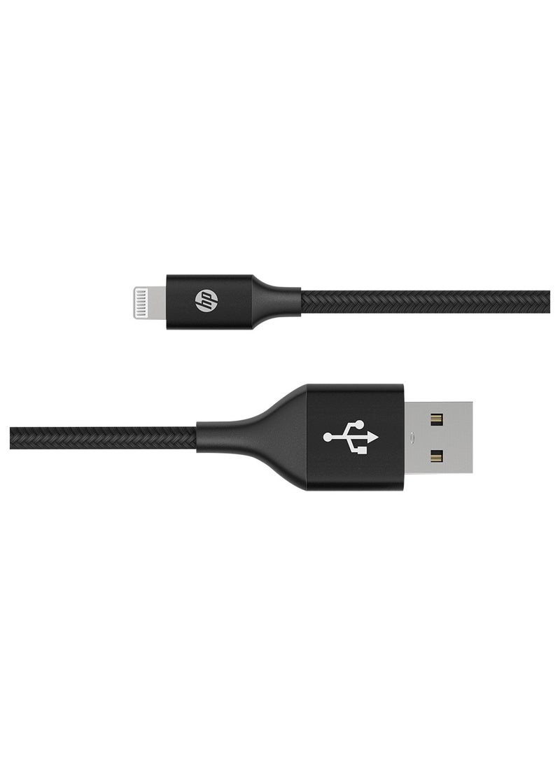 HP Braided Nylon 2.4A Fast Charging USB-A To Lightning Cable MFi Certified 2M Black  - Image 2