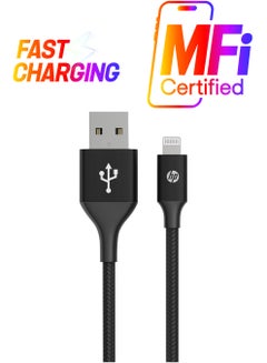 HP Braided Nylon 2.4A Fast Charging USB-A To Lightning Cable MFi Certified 2M Black  - Image 1