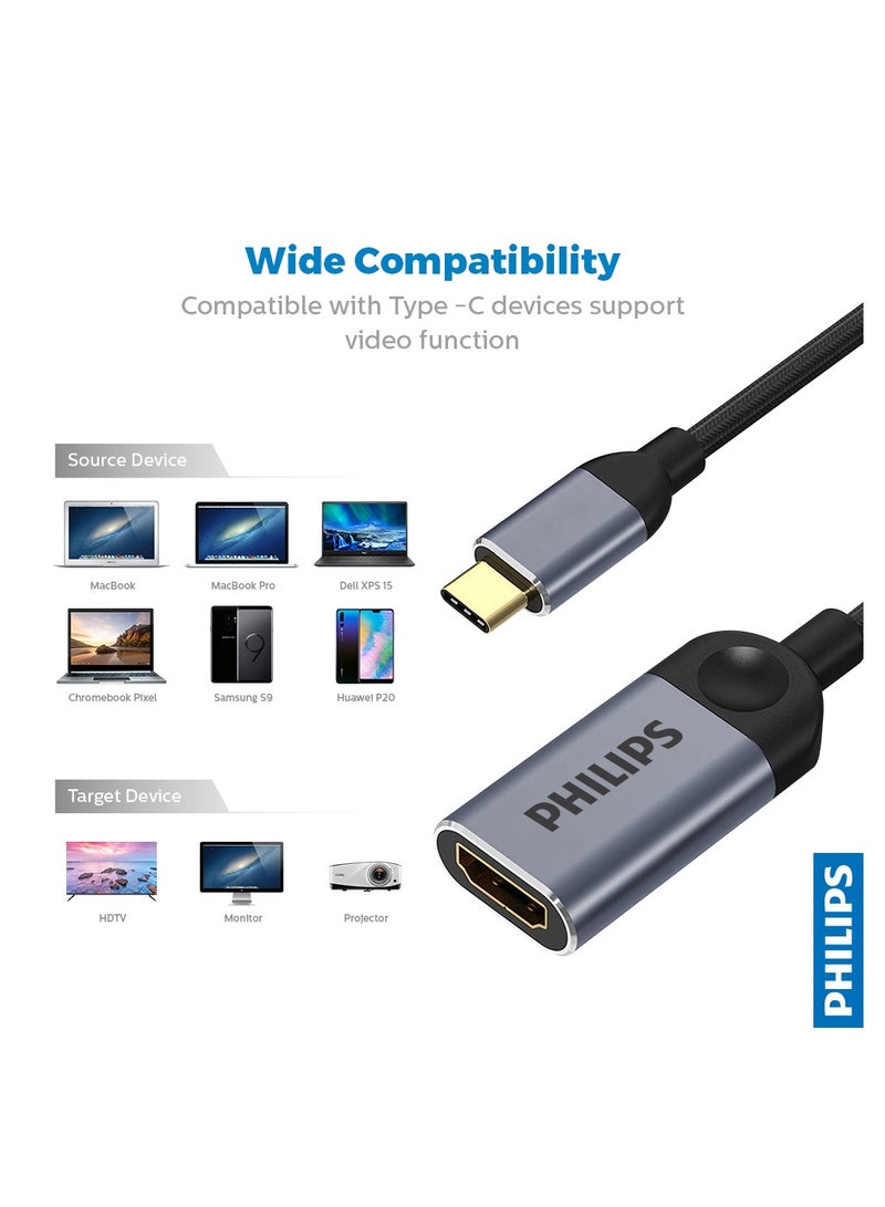 Philips Type C Male To HDMI Female Adapter Cable Supports 4K 30Hz HDMI 2.0 Converter For iPad, Mac, Macbook Pro, Samsung, Surface, Dell XPS, More Black  - Image 3