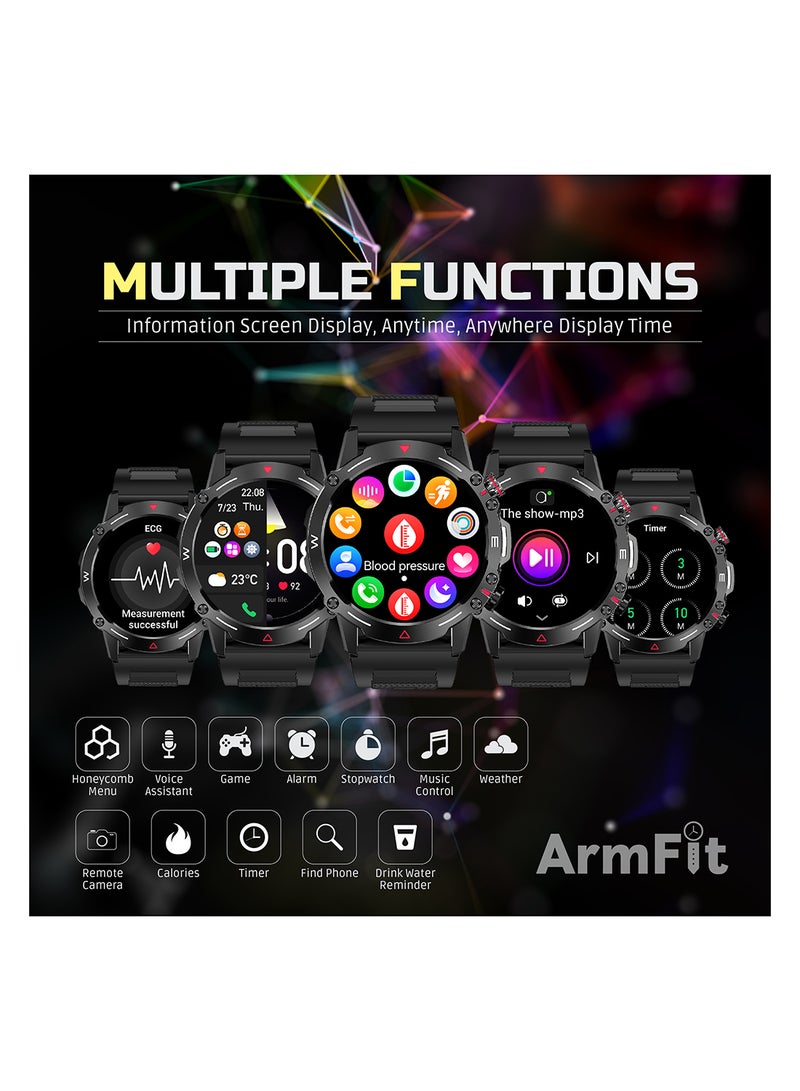 ArmFit Hulk Smartwatch For Men, AMOLED Always On Display Bluetooth Calling Waterproof Fitness Watches Compatible With Android iOS Black - Image 4