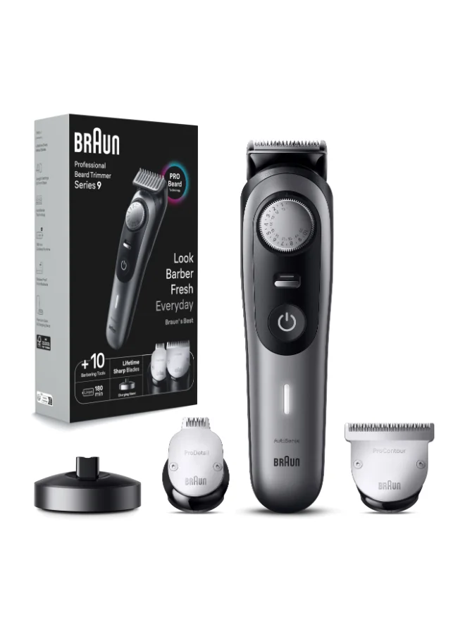 BRAUN Beard Trimmer Series 9 9420, Trimmer For Men With Barber Tools And 180-Min Runtime