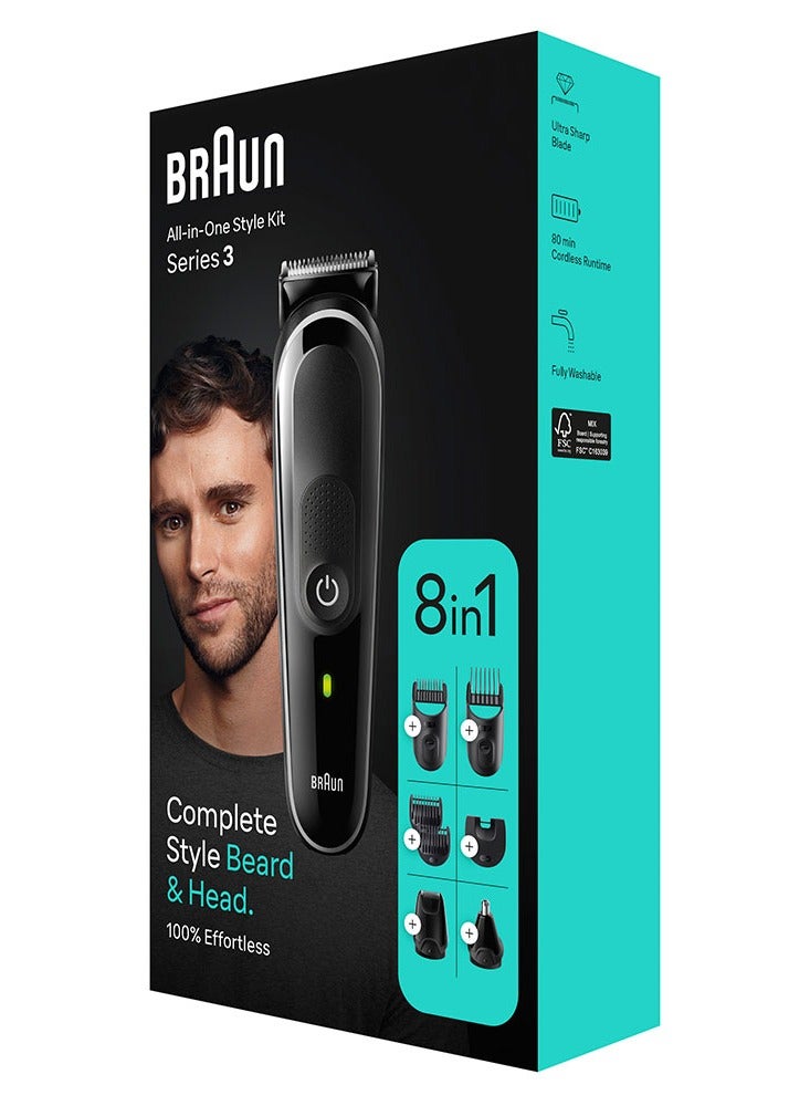 BRAUN - 8 In 1 Style Kit With 3 Ultra-Sharp Metal Blades, Ni-MH Battery, Wet And Dry - MGK 3440 Black - Image 1