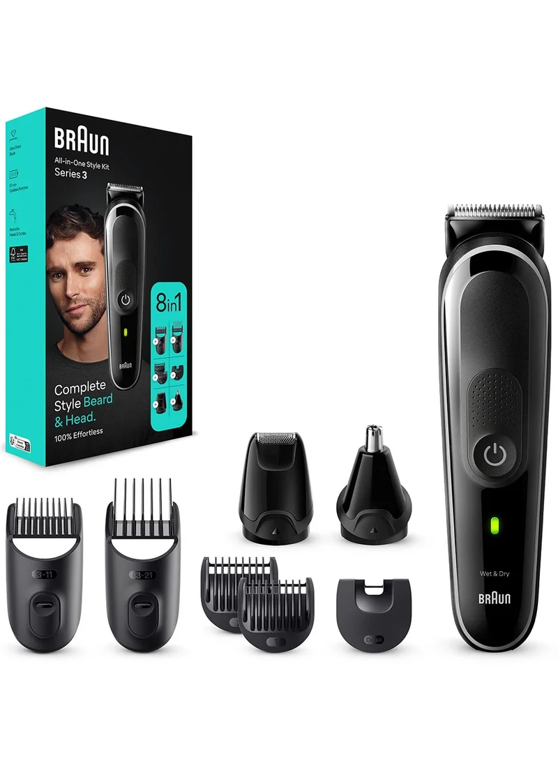 براون 8 In 1 Style Kit With 3 Ultra-Sharp Metal Blades, Ni-MH Battery, Wet And Dry - MGK 3440