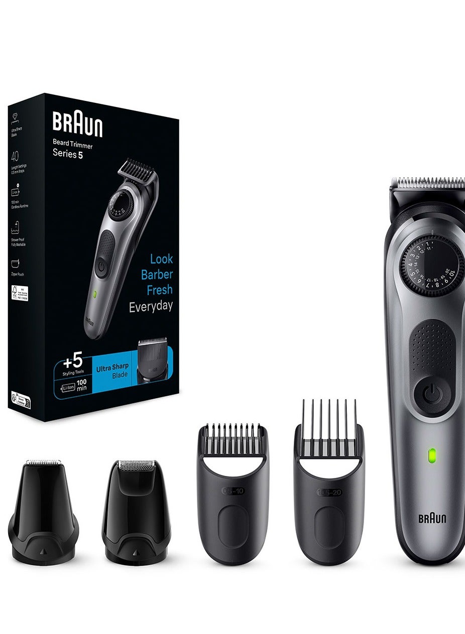 Beard Trimmer 5 With Precision Wheel, 5 Styling Tools And Ultra Sharp Blades - BT 5440 Grey 