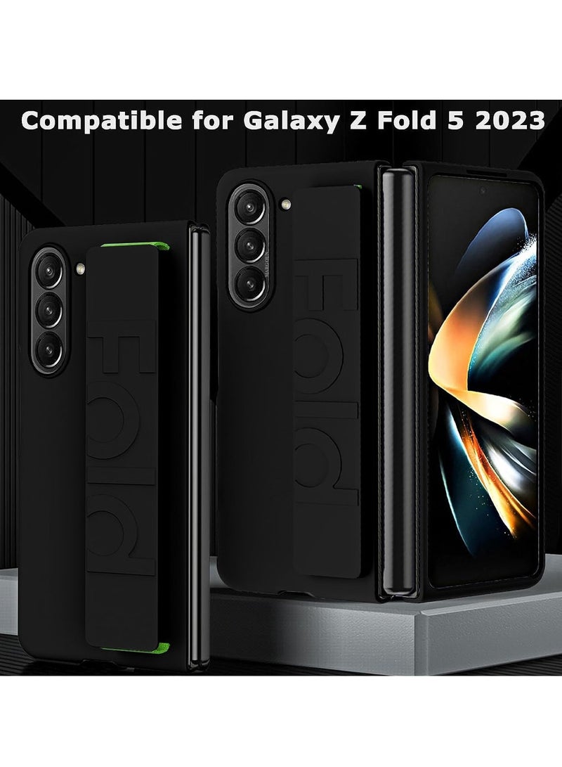 MARGOUN Samsung Galaxy Z Fold 5 Case Hard Silicone Cover With Strap Hold Anti Drop Black - Image 4
