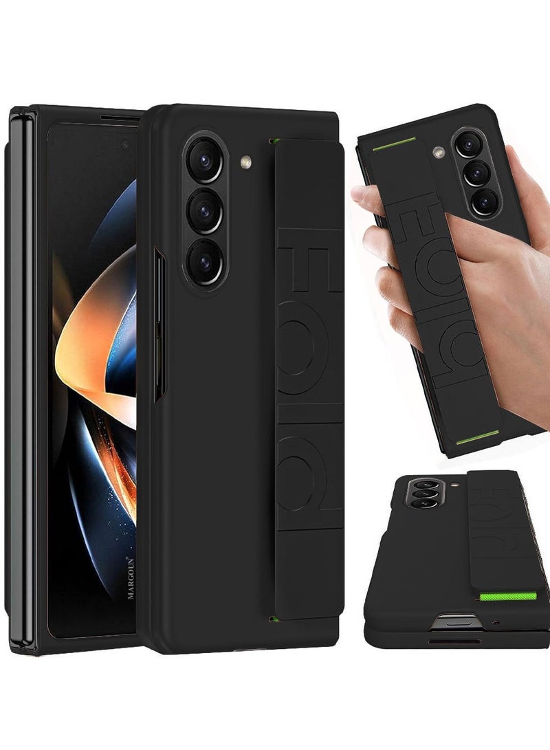 MARGOUN Samsung Galaxy Z Fold 5 Case Hard Silicone Cover With Strap Hold Anti Drop Black - Image 2
