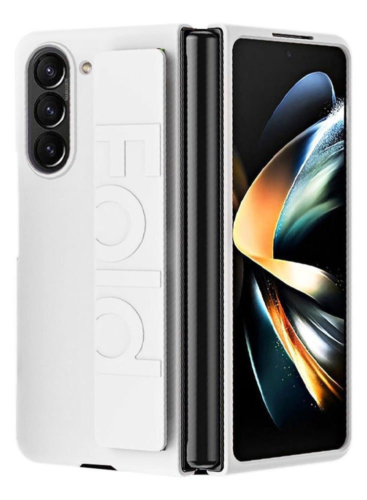 MARGOUN Samsung Galaxy Z Fold 5 Case Hard Silicone Cover With Strap Hold Anti Drop White - Image 1