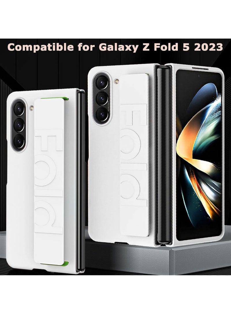 MARGOUN Samsung Galaxy Z Fold 5 Case Hard Silicone Cover With Strap Hold Anti Drop White - Image 4