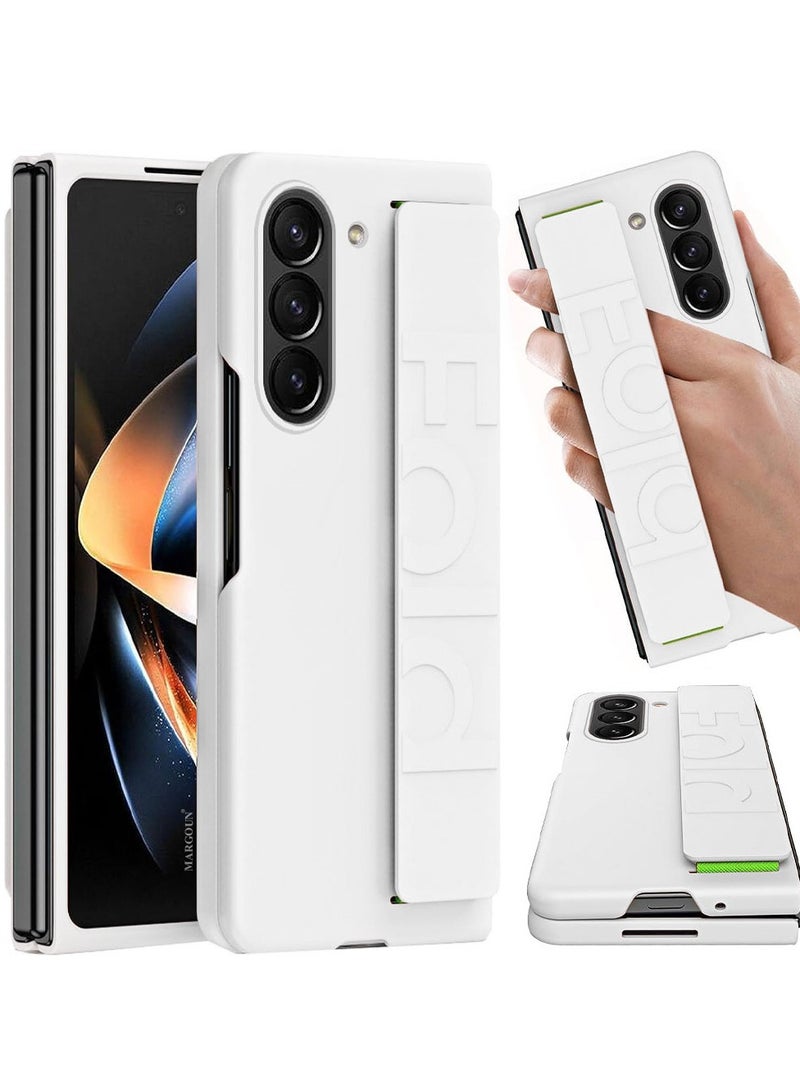 MARGOUN Samsung Galaxy Z Fold 5 Case Hard Silicone Cover With Strap Hold Anti Drop White - Image 2