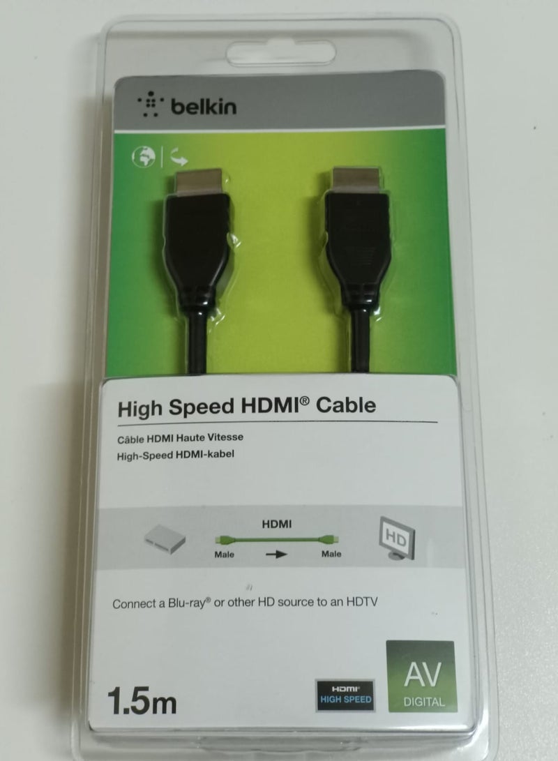 بيلكين كابل HDMI إلى HDMI للصوت والفيديو بطول 1.5 متر، أسود  - Image 1