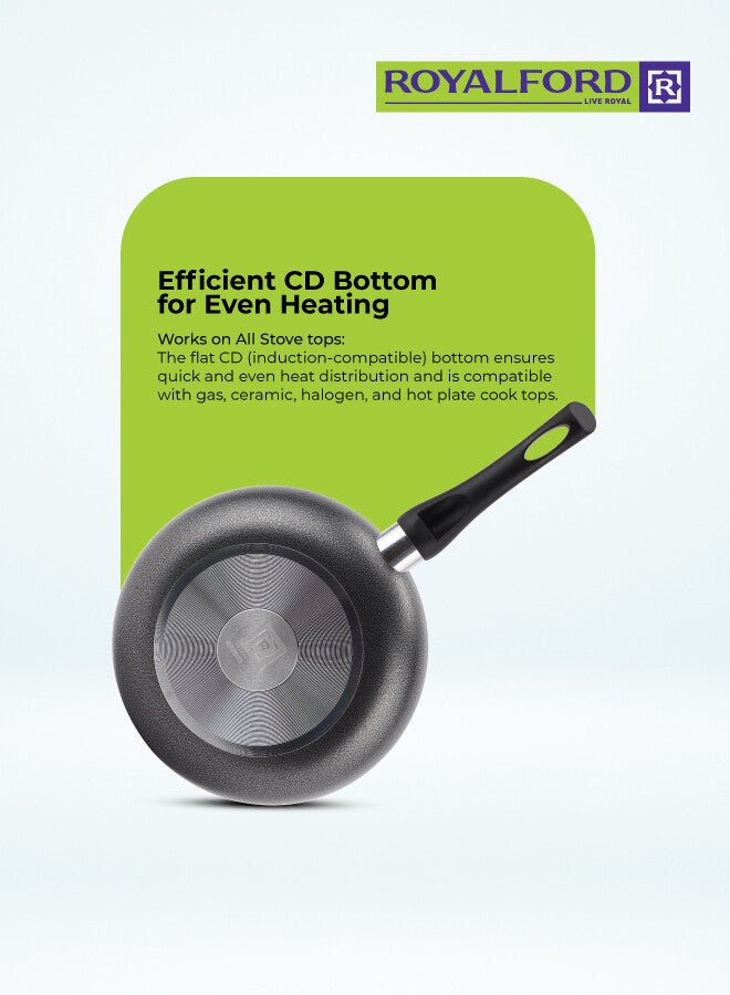 Royalford 9pcs Non-Stick Cookware Set RF11642 Aluminum Body With 3-Layer Construction, CD Bottom, Bakelite Handles And Glass Lid BLACK 3.8kg - Image 4