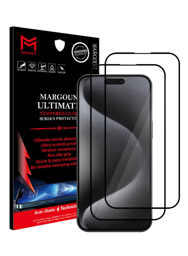 MARGOUN 2 Pack For iPhone 15 Pro Screen Protector Scratch And Shatter Resistant Anti Bubble HD Glass Clear  - Image 1