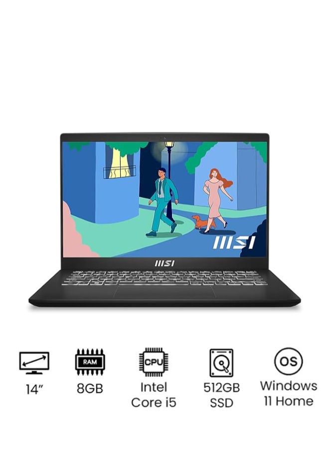 MSI - Modern Laptop With 14-inch Full HD (1920x1080) Display, Intel Core i5-1235U Processor/8GB RAM DDR4/512GB SSD/Windows 11 Home/Intel Iris Xe Graphics/ English/Arabic Black - Image 1