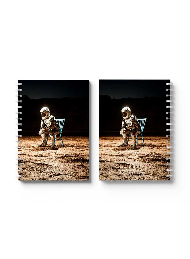 LOWHA Spiral Notebook Sitting Astronaut Cover Black/Brown/Blue  - Image 3